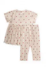 Patterned Corduroy Tunic Set 1-8 Years Old Beige