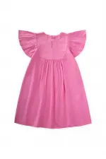 Robası Nakışlı Keten Elbise 2-7 Yaş Pembe