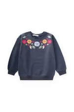 Çiçek Nakışlı Sweatshirt 2-7 Yaş Lacivert