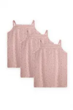 İp Askılı Kız Atlet Üçlü Pudra Çiçek Desenli