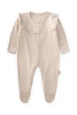 Robası Fırfırlı Ayaklı Fitilli Tulum 0-6 Ay Açık Bej