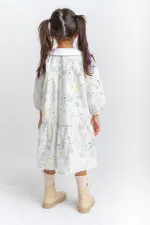 Robe en popeline brodée à col bébé pour enfants de 2 à 7 ans, motif écru