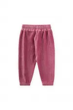 Fitilli Kadife Jogger Pantolon 1-10 Yaş Fuşya