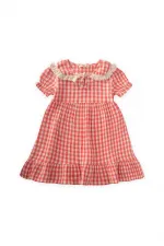 Robe à col à carreaux Peti 2-10 ans corail