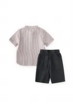 Müslin Gömlekli Takım 2-10 Yaş İnce Çizgili