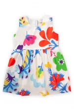 Çiçek Baskılı Elbise 2-7 Yaş Ekru