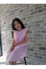 Robe rose avec ourlet et dos en dentelle pour les enfants de 2 à 7 ans