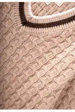 Saç Örgü V Yaka Kazak 2-9 Yaş Bej