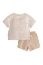 Organik Kirpi Nakışlı Müslin Takım 0-5 Yaş Naturel