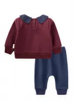 Bebe Yakalı Sweatshirt Takım 0-3 Yaş Bordo