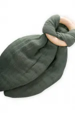Wooden Muslin Fabric Teether Khaki Green