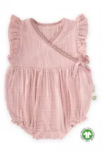 Organic Müslin Dantel Detaylı Şort Zıbın 0-2 Yaş Pudra Pembe