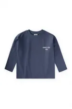 T-shirt à manches longues avec slogan, 2-10 ans, bleu indigo