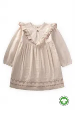 Organik Etnik Nakışlı Müslin Elbise 1-8 Yaş Naturel