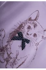 Cat Print Pajama Set for Ages 2-8, Lilac