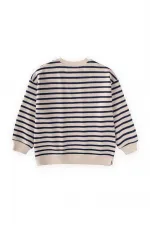 Striped Cardigan Detailed Seasonal Sweater for 2-12 Years Old Navy Blue