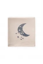 Couverture naturelle à motif lune 90x100 cm, imprimé indigo