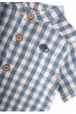 Ensemble chemise et body 0-3 ans à carreaux indigo