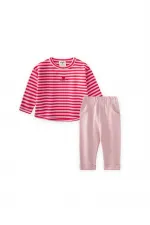 Ensemble bébé fille rayé en maille rose poudré et corail, 0-3 ans