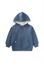 Kapşonlu Fermuarlı Hırka 1-14 Yaş İndigo Mavi