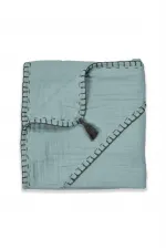 Serviette triangulaire en mousseline double épaisseur faite main (lavée) 75 x 75 cm Vert menthe