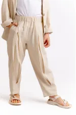 Pantalon en lin plissé, jambes et taille fermées, 2-7 ans, naturel
