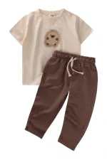 Kirpi Aplikeli T-Shirt Takım 1-5 Yaş Ekru Kirpi Aplikeli T-Shirt Takım 1-5 Yaş Ekru