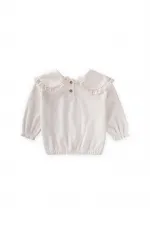 Top vintage en velours avec col en dentelle, 2-8 ans, blanc