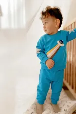 Uzay Aracı Aplikeli Pijama Takım 2-8 Yaş Mavi