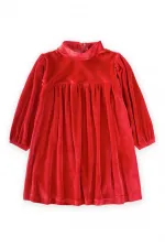 Parlak Kadife Elbise 2-8 Yaş Kırmızı
