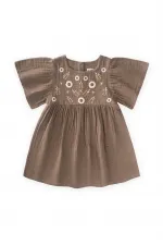 Robe à manches papillon brodée de fleurs, 2-8 ans, couleur vison