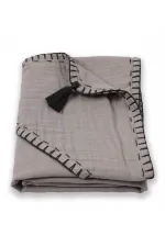 Serviette triangulaire en mousseline double épaisseur faite main (lavée) 75 x 75 cm Grise