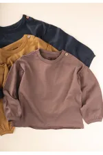 Fırçalı Rustik Uzun Kollu T-Shırt 1-7 Yaş Vizon