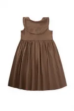 Robe en lin à col brodé, couleur caramel, 2-7 ans