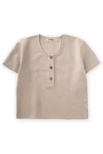 Yarım Patlı Keten Bluz 2-7 Yaş Naturel