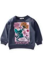 Çiçek Basdkılı Pullu Sweatshirt 1-6 Yaş Lacivert