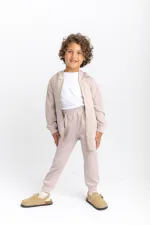 Zippered Kangaroo Pocket Set for 2-7 Years Old Beige