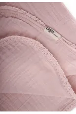 Couverture en mousseline simple épaisseur brodée de dentelle, 100 x 100 cm +/- 3 cm, rose poudré