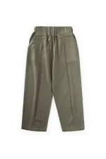 A Pleated Linen Trousers with Closed Legs and Waist, Khaki Green for Ages 2-7