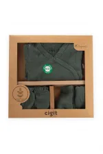 Organik Hastane Çıkışı Bebek Takımı 0-3 Ay Haki Yeşil