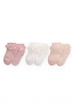 Triple Lace Baby Bootie Socks 0-4 Years Powder Pink, Sand, White