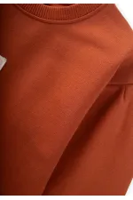 Etiket Detaylı Sweatshirt Takım 1-7 Yaş Kiremit