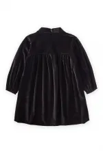 Parlak Kadife Elbise 2-8 Yaş Siyah