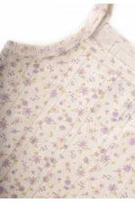 İkili İp Askılı Kız Atlet 2-11 Yaş Ekru Lila Çiçek Desen