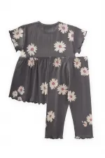 Desenli Fitilli Tunik Takım 1-8 Yaş Gri