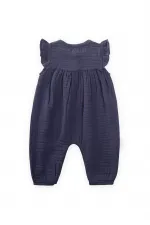 Organik Nakışlı Müslin Tulum 0-3 Yaş Lacivert
