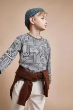 T-shirt à manches longues à motifs anthracite, 3-12 ans