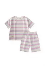 Striped Shorts Set, Ages 1-7, Powder Pink, Blue Striped