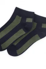 Kalın Çizgili Çocuk Patik Çorabı 5-12 Yaş Lacivert-Haki Yeşil