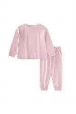 Cat Print Pajama Set for Ages 2-8, Powder Pink